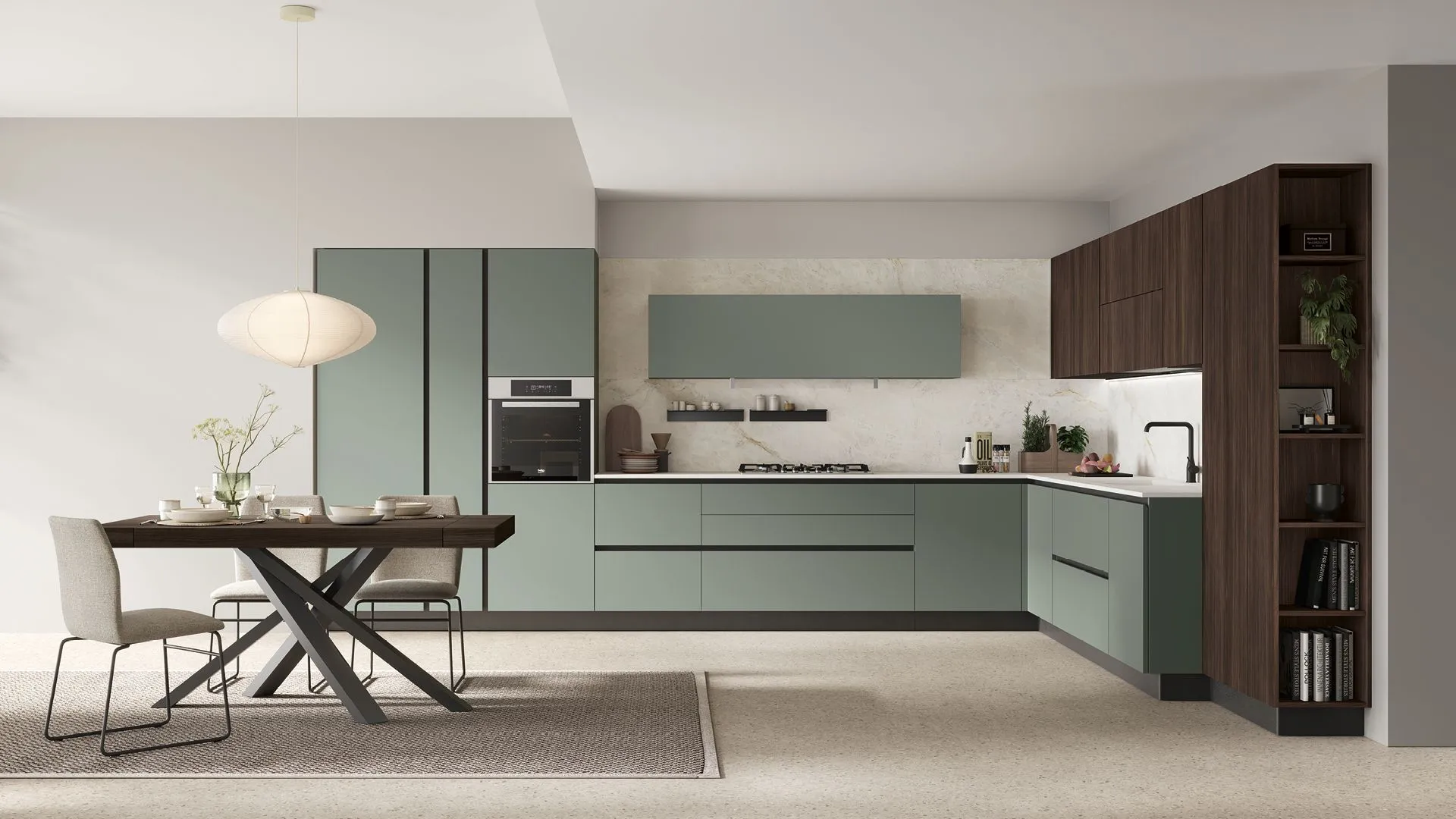 Infinity 07 Rovere Cumino, Verde Pistacchio, top Neolith Everest